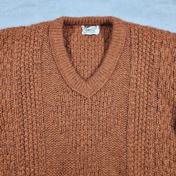Vintage Campus Sweater Women Medium Fisherman Wool Blend Kodel V Neck Orange USA - Picture 2 of 10
